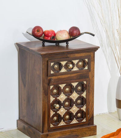 Solid Wood Brass Bedside Table D