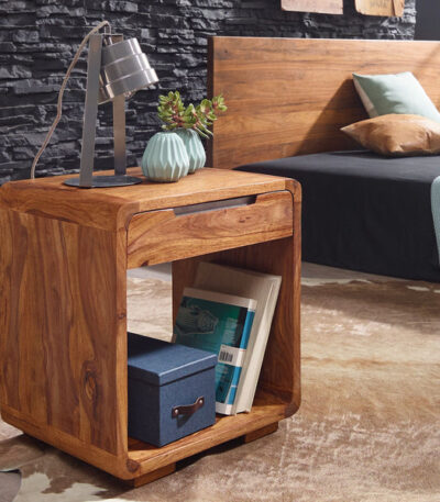 Solid Wood Curved Bedside with Drawer