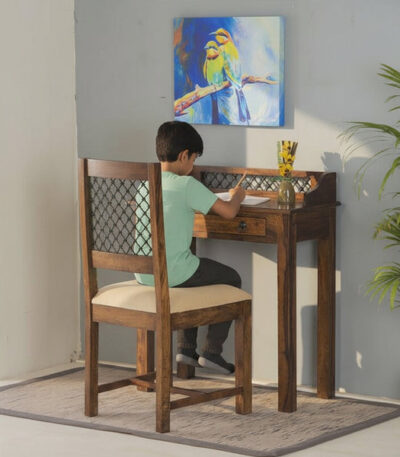Solid Wood Jali Kids Writing / Study Table Walnut