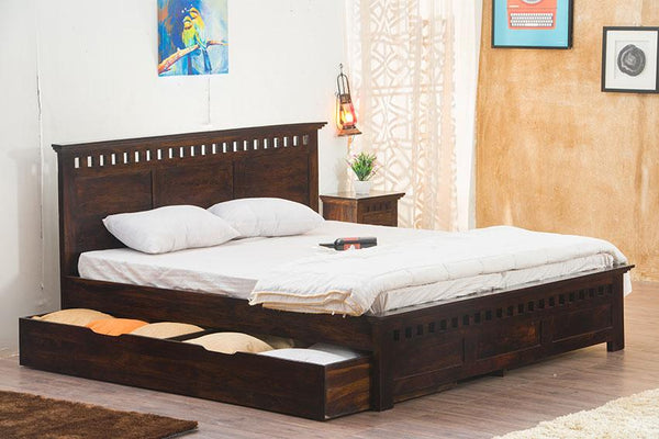 Solid Wood Kuber Bed with Drawer Trolley Storage