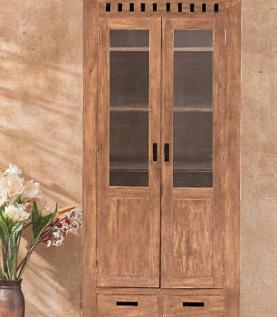 Solid Wood Kuber Bookcase with Glass Doors Stone