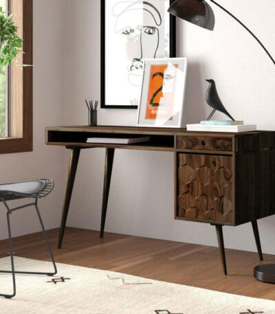 Solid Wood Million Study Table with Storage Walnut