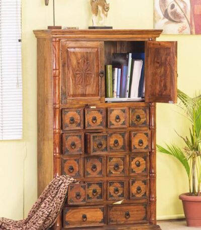 Solid Wood Raj Drawer Chest Bookcase