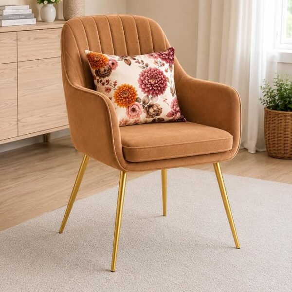 Modern Velvet Accent Chair with Gold Metal
